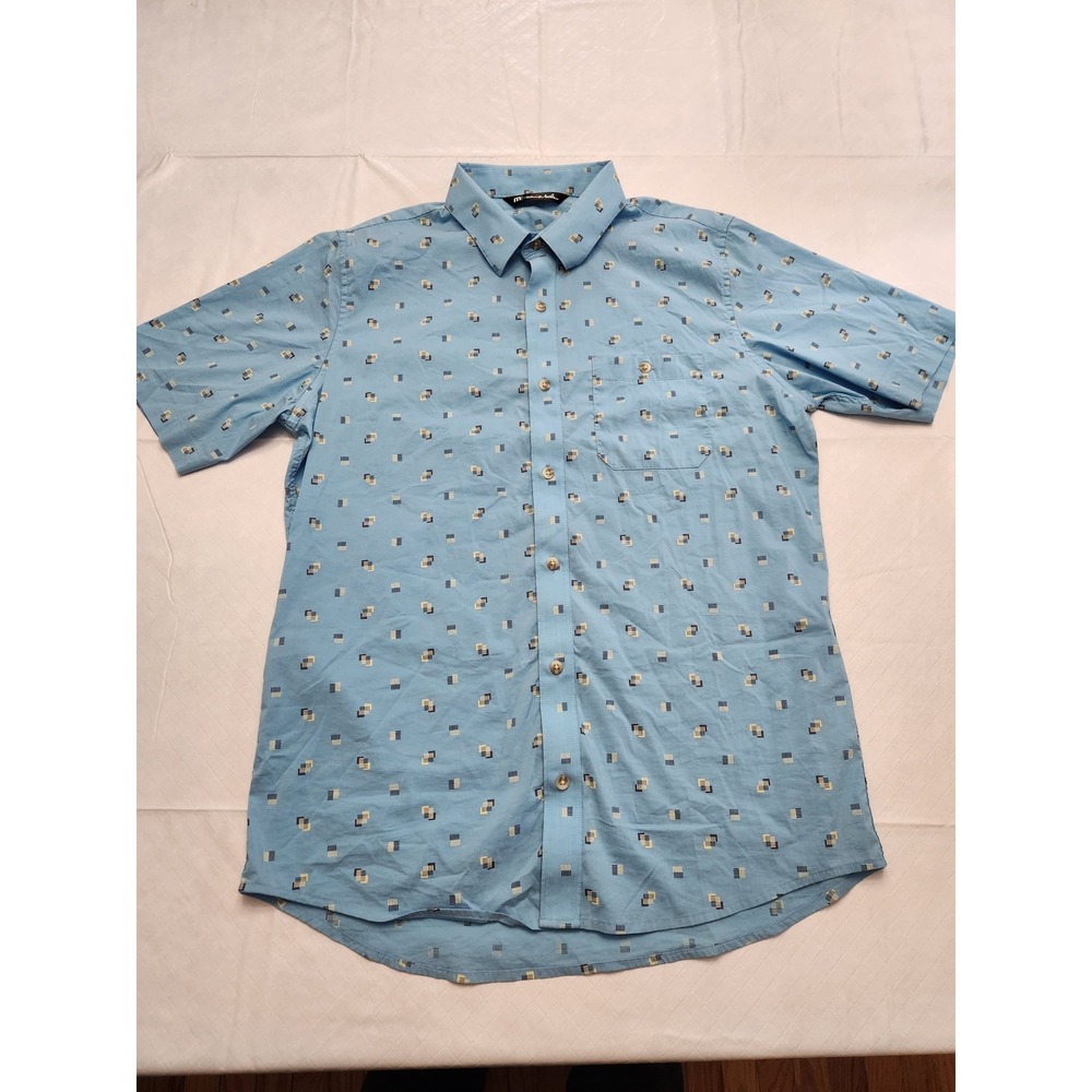Travis Mathew Shirt Mens Medium‎ Short Sleeve Button Up Modern Geometric Golf